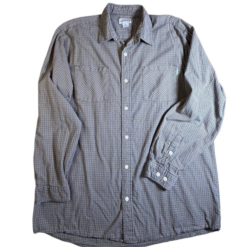 Carhartt Button Down Shirts XL 1 Burgundy & 1 Plaid 2 Pack Bundle Long Sleeve - Picture 3 of 7